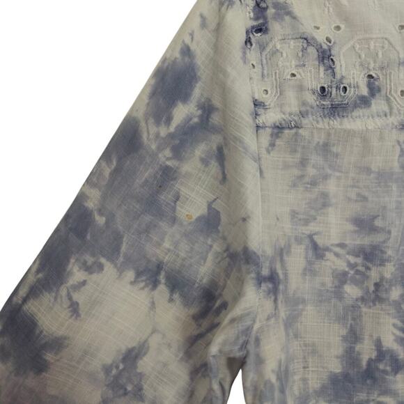 Anthropologie Pilcro Cate Tie Dye Eyelet Button Front Shirt Size XS Blue Purple - Picture 8 of 11